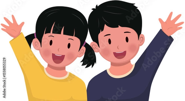 Obraz 어린 소녀와 소년 캐릭터 일러스트