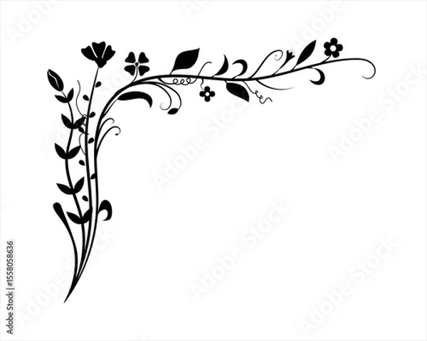 Fototapeta Floral Corner Ornament - Black Flowers vector image