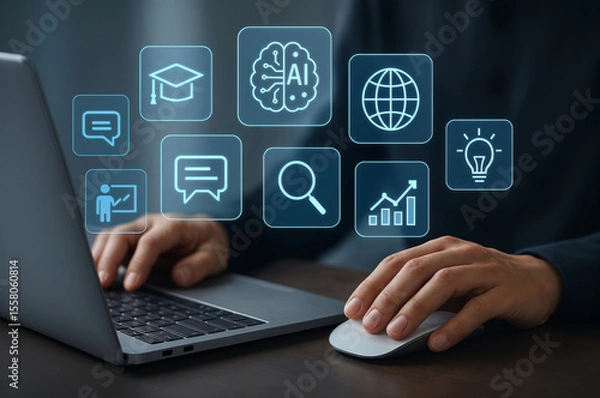 Obraz Tech Office with Real-Time Data, 3d render