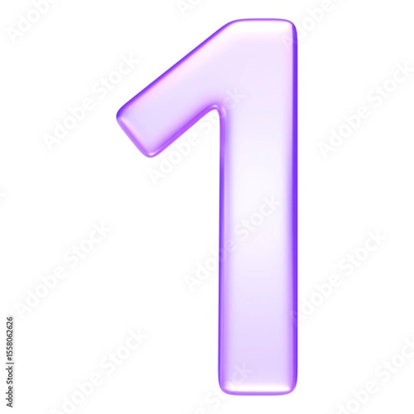 Obraz Number one in glassmorphism style, rendered in soft purple tone, suitable for infographics and learning visuals, 3d rendering