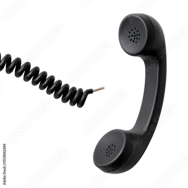 Fototapeta Black vintage telephone handset with broken coiled cord isolated on transparency background