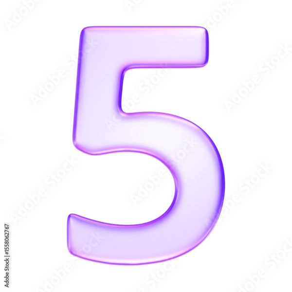 Obraz Number five in translucent glassmorphism purple styl for education, ranking icons, and step by step instruction visuals, 3d rendering