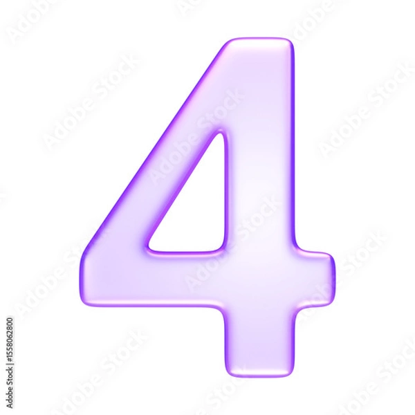 Obraz Number four in translucent glassmorphism purple style, infographic steps, learning content, or countdown visuals, 3d rendering