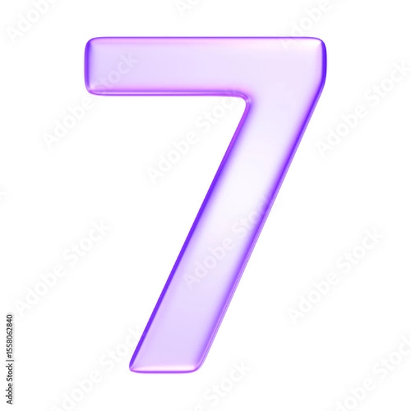 Obraz Number seven in translucent glassmorphism purple styl, suitable for UI elements, calendar days, or data visualization steps, 3d rendering