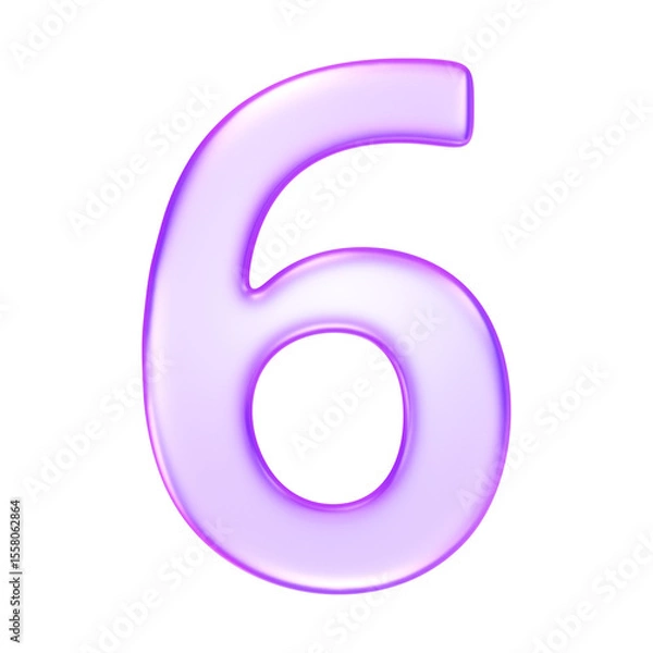 Obraz Number six in translucent glassmorphism purple styl, great for numeric steps, infographics, or teaching materials, , 3d rendering