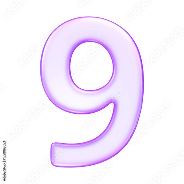 Obraz Number nine in translucent glassmorphism purple styl, useful for infographics, UI ranking, or step indicators, 3d rendering