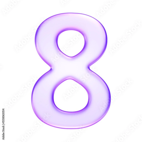 Obraz Number eight in translucent glassmorphism purple styl, ideal for numeric steps, timelines, or educational content, 3d rendering
