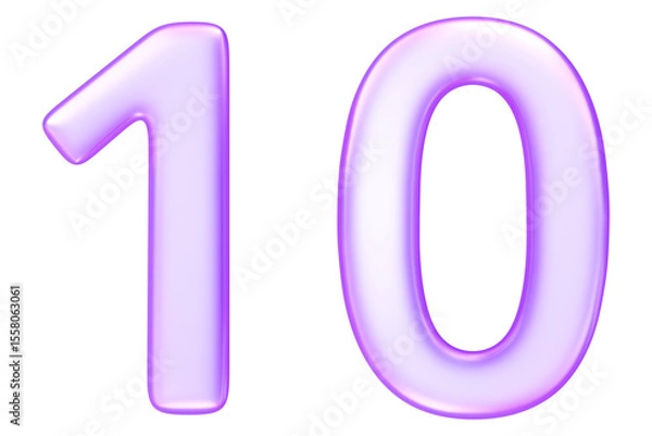 Obraz Number ten in translucent glassmorphism purple styl,representing completion, full steps, or top ranking in numeric visuals, 3d rendering
