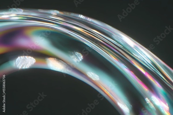 Obraz Close-up of an iridescent bubble with captivating reflections and textures. The image showcases the mesmerizing beauty of the bubble