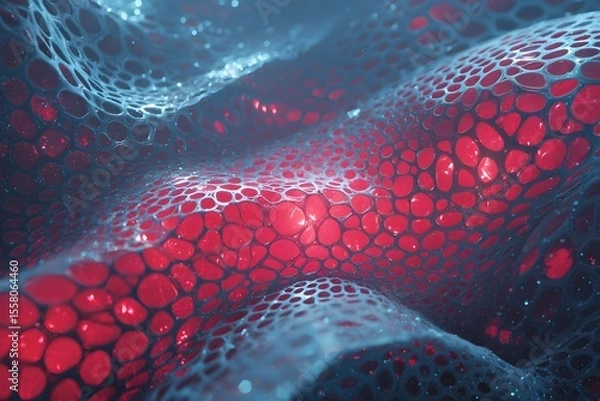Fototapeta Abstract image of cellular structure with red color highlights