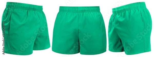 Obraz Green Running Shorts Clothing isolated on white background, Running sports shorts on White With clipping path PNG File.