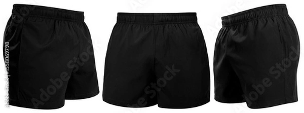 Obraz Blacke Running Shorts Clothing isolated on white background, Running sports shorts on White With clipping path PNG File.
