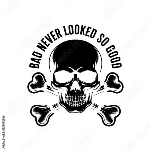 Fototapeta Bad Skull Logo Edgy Skull and Crossbones Design with Bold Slogan for Streetwear or Gaming
