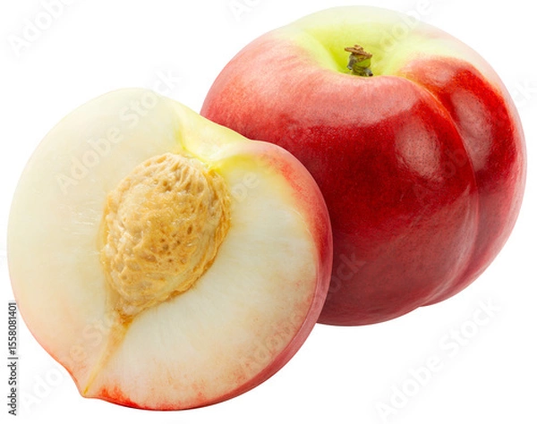 Obraz Red Shiny Nectarine isolated on white background, Fresh Nectarine on White Background With clipping path PNG file.