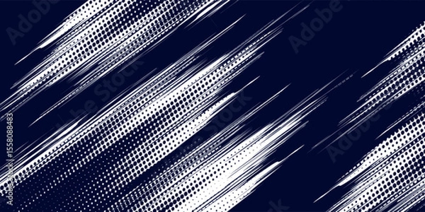 Fototapeta Dots halftone white \u0026 blue color pattern gradient grunge texture background. Dots pop art comics sport style vector illustration, eps10