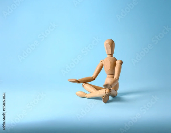Fototapeta Wooden Figure Sitting Cross-Legged in Meditation Pose – Symbol of Mindfulness, Peace, and Inner Balance