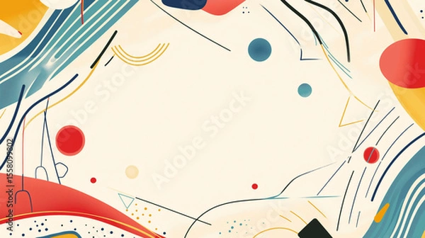 Fototapeta Colorful background with playful lines and circular shapes