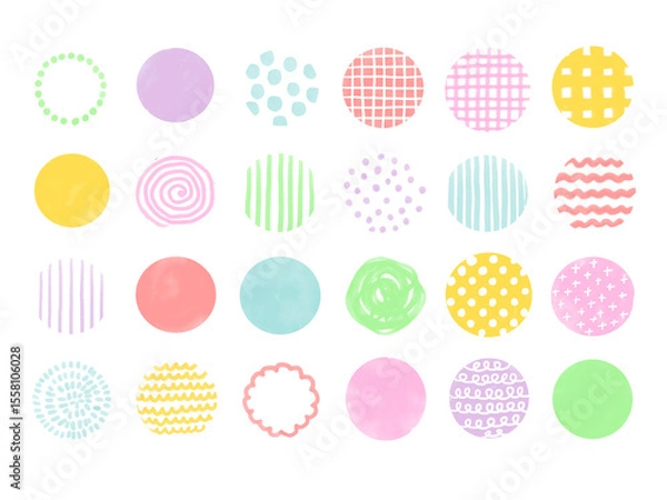 Fototapeta 手描きあしらいセット　幾何学模様　水彩　パターン　カラフル