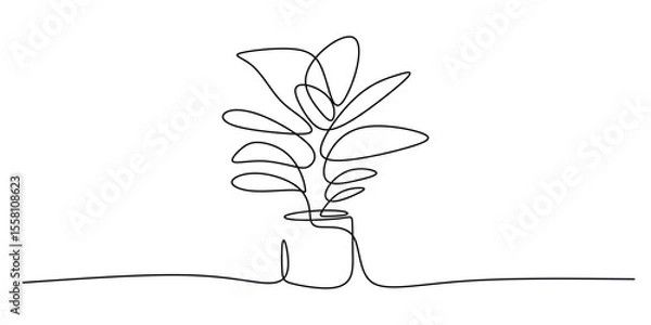 Fototapeta Potted Plant One Line Drawing for Home Decor and Tranquility