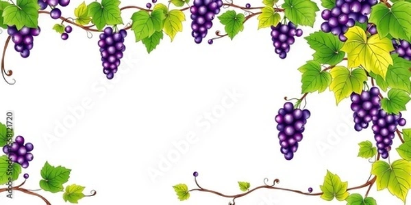 Fototapeta Hand-drawn grapevine border, seamless repeating pattern,  sketch,  greenery
