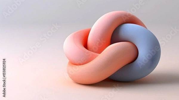 Fototapeta Abstract 3D Rendering of Soft Twisted Knots in Pastel Colors on a Minimalist Background