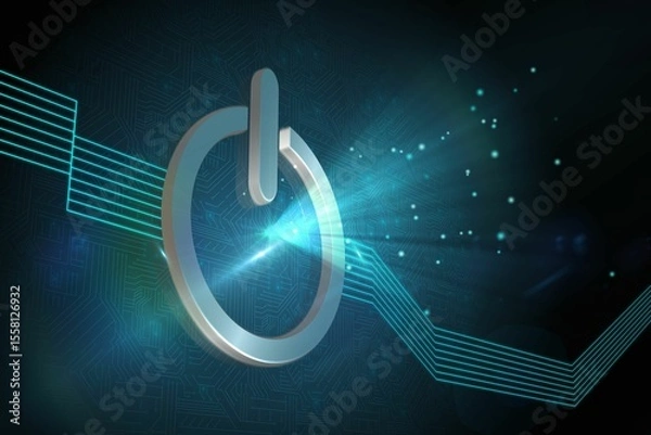 Obraz Glowing turn off button on black background