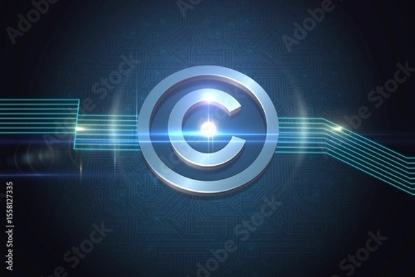 Obraz Shiny copyright icon on black background