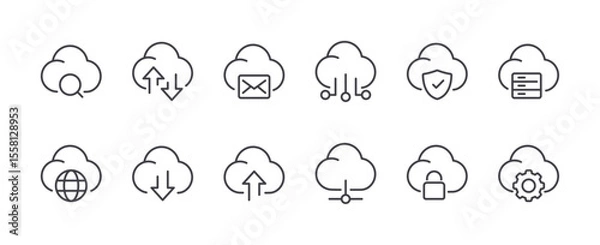 Fototapeta Set of Cloud Services Line Icons. Outline Web Icons. Editable Stroke