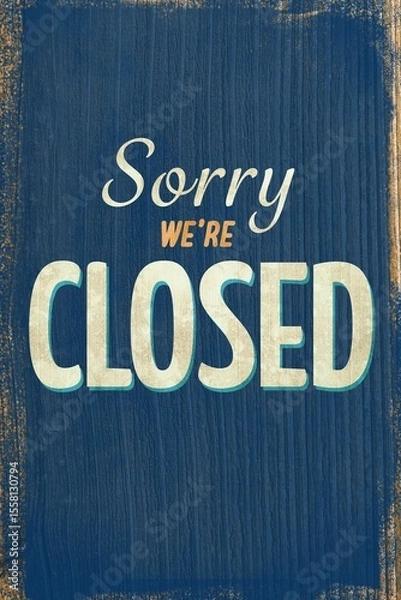 Obraz Wooden board is showing Sorry WE'RE CLOSED sign with distressed edges in flat design illustration