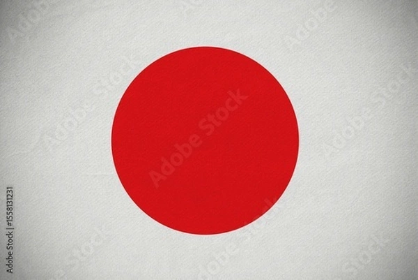 Fototapeta Flat design red circle is resting on textured off-white surface, showing subtle vignette shading