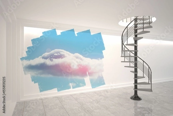 Fototapeta Abstract screen in room showing cloudy sky