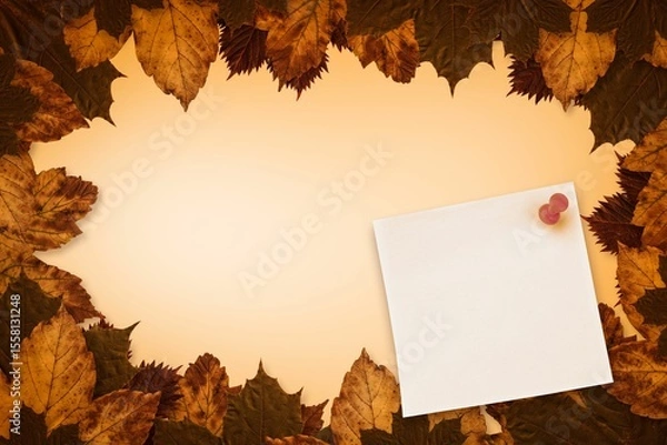 Fototapeta Autumn leaves with yellow note