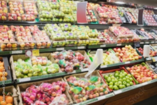 Fototapeta Variety of fruits in crates