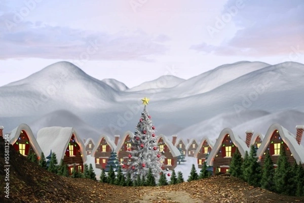 Obraz Digitally generated Cute village in the snow