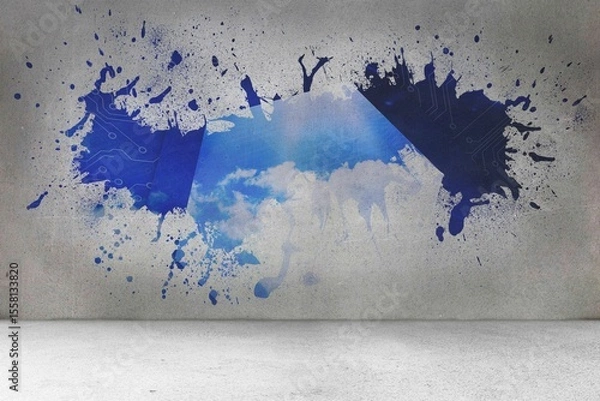 Fototapeta Splash on wall revealing cloud computing concept