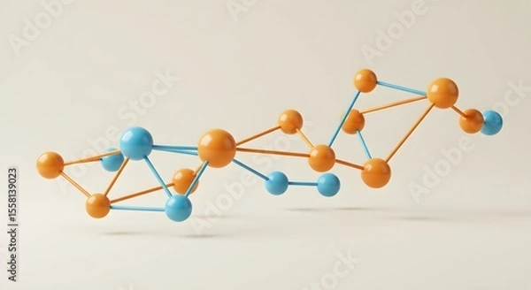 Fototapeta Abstract Network of Connected Spheres A Modern Geometric Design with Vibrant Orange and Blue Nodes Interlinked in a Complex Web