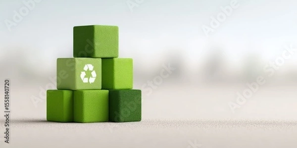 Fototapeta Recycling Initiatives Driving the Growth of Green Business, Recycled blocks stacked in a pyramid formation with a soft background.