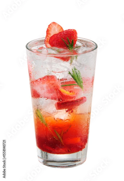 Obraz 컵에 얼음과 같이 담긴 시원하고 달콤한 딸기에이드.