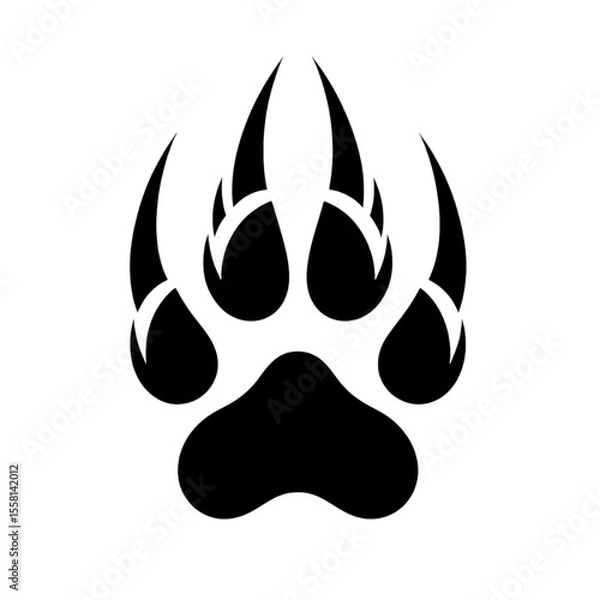 Fototapeta A icon that depicts a werewolf's paw print. The icon is constructed from the solid black shapes of the animal's paw pads.