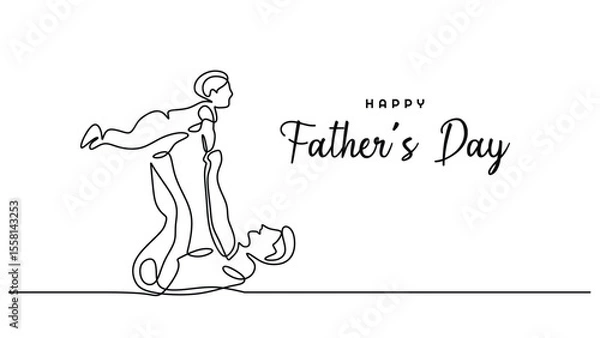 Fototapeta Playful Bonding Dad and Child One Line Drawing Graphic
