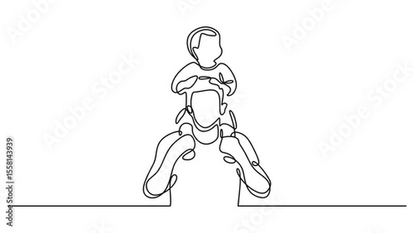 Fototapeta Supportive Father and Son Continuous Line Drawing Logo