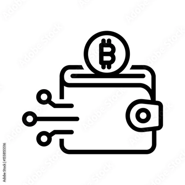Obraz Vector black line icon for Bitcoin wallet