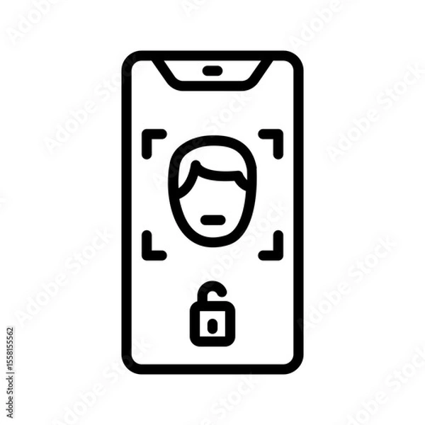 Obraz Vector black line icon for Face id