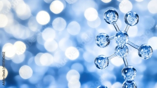 Fototapeta Crystal-Clear Molecular Structure Against a Soft Blue Bokeh