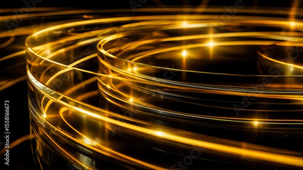 Obraz Futuristic geometric panels floating in the dark, golden illumination effects and minimal structure