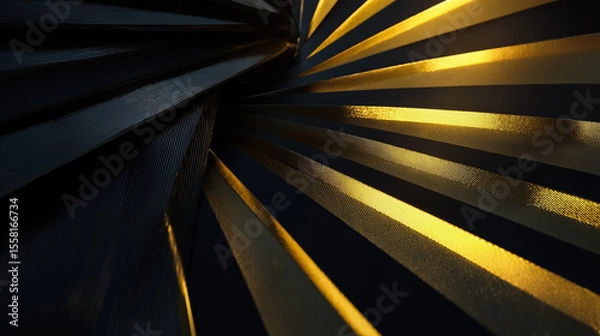 Obraz Futuristic geometric panels floating in the dark, golden illumination effects and minimal structure