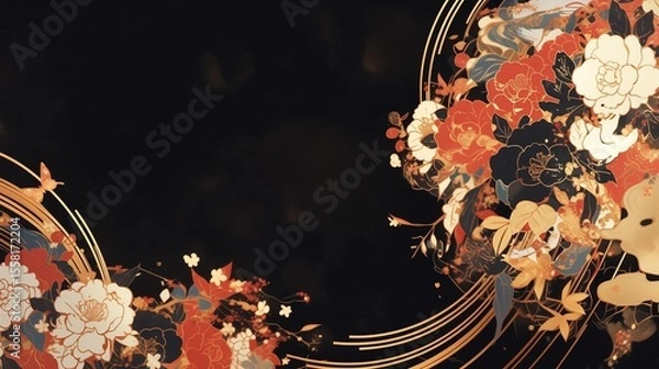 Obraz 優雅な花束の和柄背景