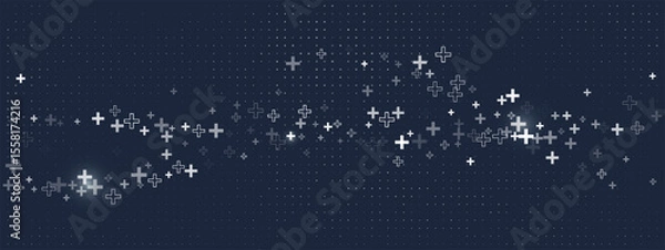 Obraz Abstract plus pattern with medical symbols and health signs for hospital or lab. Background design with vector element and tech style. Seamless dark wallpaper.