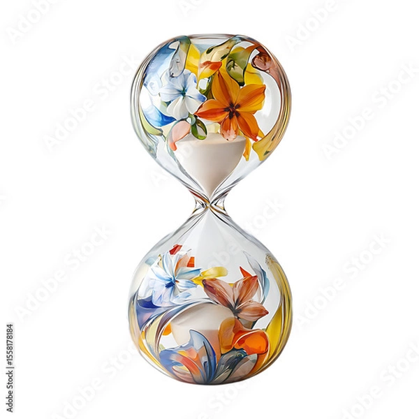 Obraz HandPainted Autumnal Hourglass Decorative Timepiece with Fall Leaves and Floral Design  Elegant Home Decor Accent
