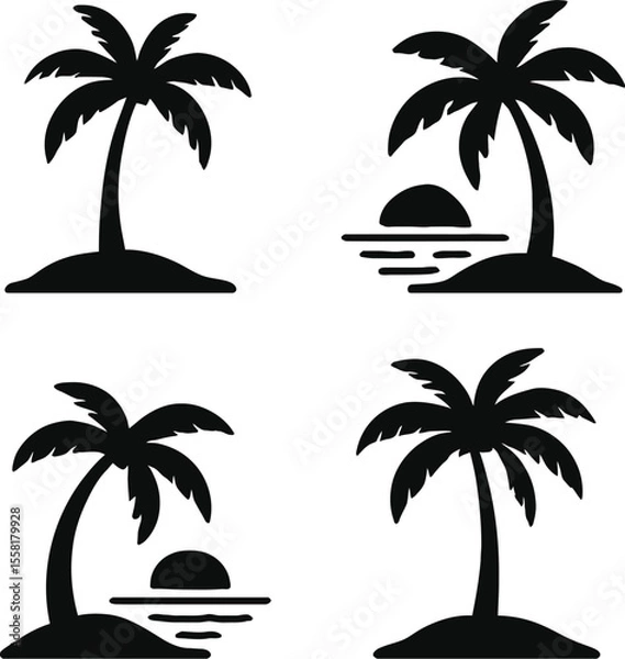 Obraz Black palm tree silhouettes set